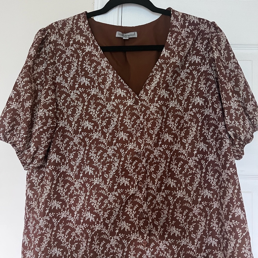 Cream and Brown Wrap Blouse with Relaxed Fit